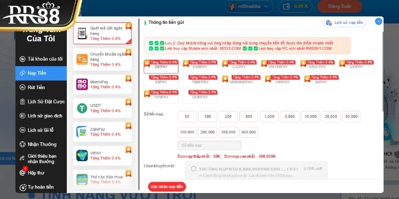 Nạp vốn dễ dàng bằng hình thức ngân hàng phổ biến