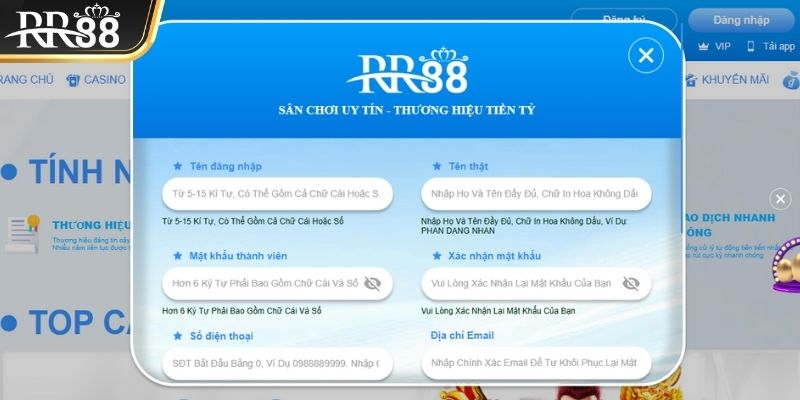 Người chơi cần cung cấp các thông tin cá nhân